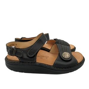 Finn Comfort Sausalito Black Leather Adjustable Comfort Sandals Women 37 6-7